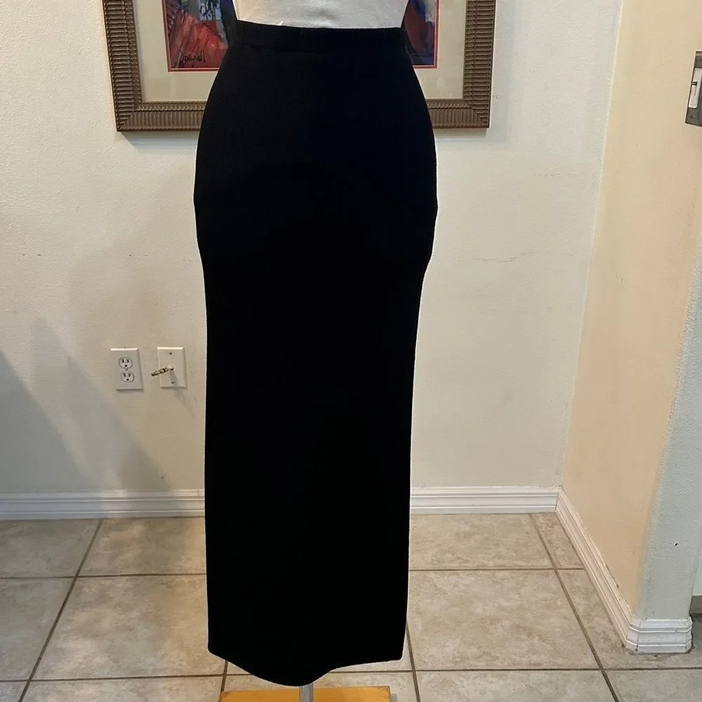 St. John Collection Black Santana Knit Long Skirt w/ Side Slit Size 10 - Picture 9 of 10